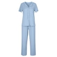 thumbnail image 5 of Summer Lounge Outfits for Women 2 Piece Bowknots Short Sleeve V Neck Shirt and Long Pants Soft Pjs Sets (XL, Blue), 5 of 7