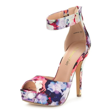 

Dream Pairs Women s High Heel Platform Dress Pump Shoes Ankle Strap Party Heel Sandals SWAN-05 FLORAL Size 7