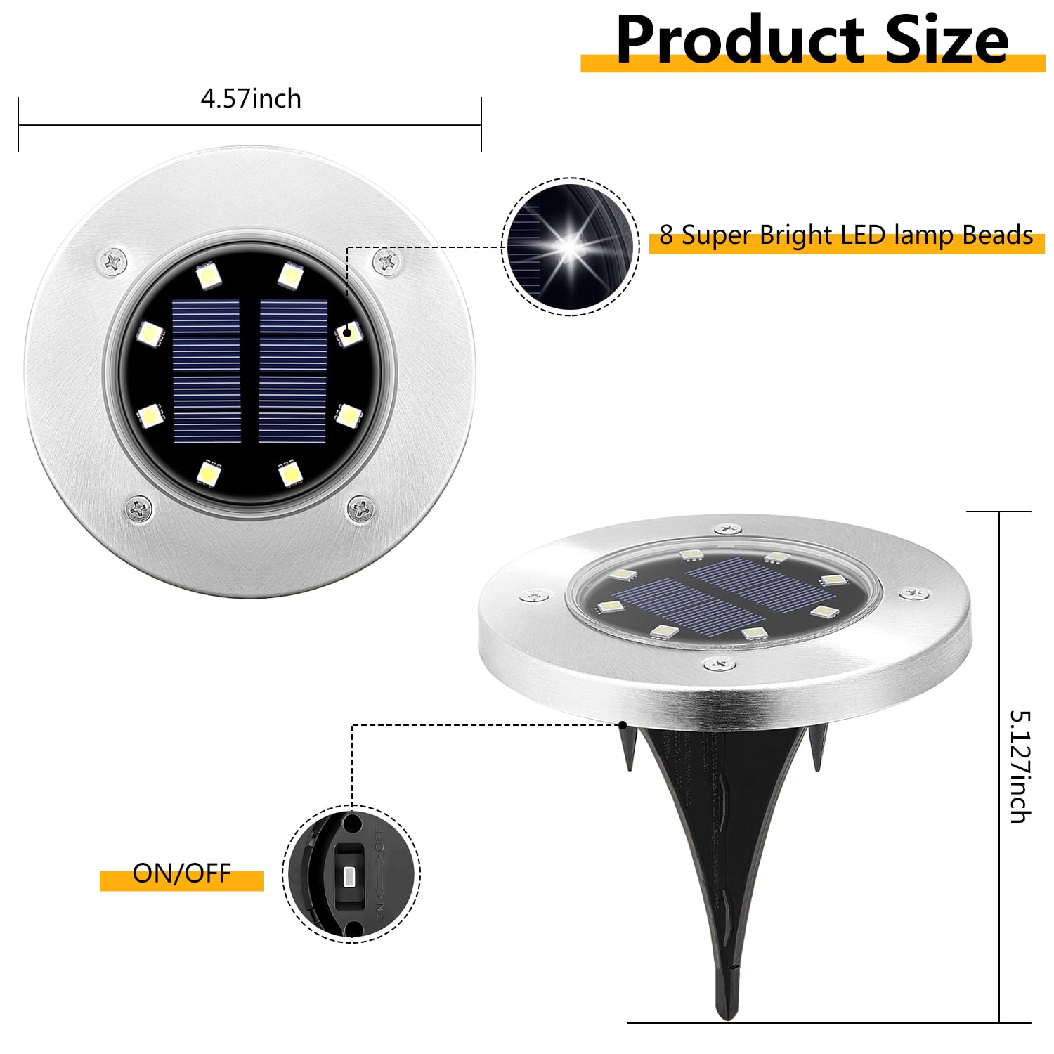 8 Pack 8 LED Solar Disk Lights, Outdoor Solar Ground Landscape Light for Garden Patio Decor, Cool White
