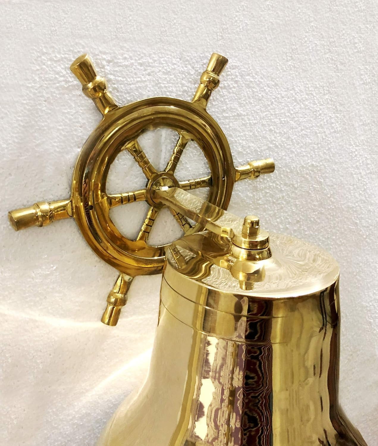 Solid Brass 8.5" Ship Wheel Bell Ring Home Kitchen Outdoor Indoor Door Bell Wall Hanging Home Decorative