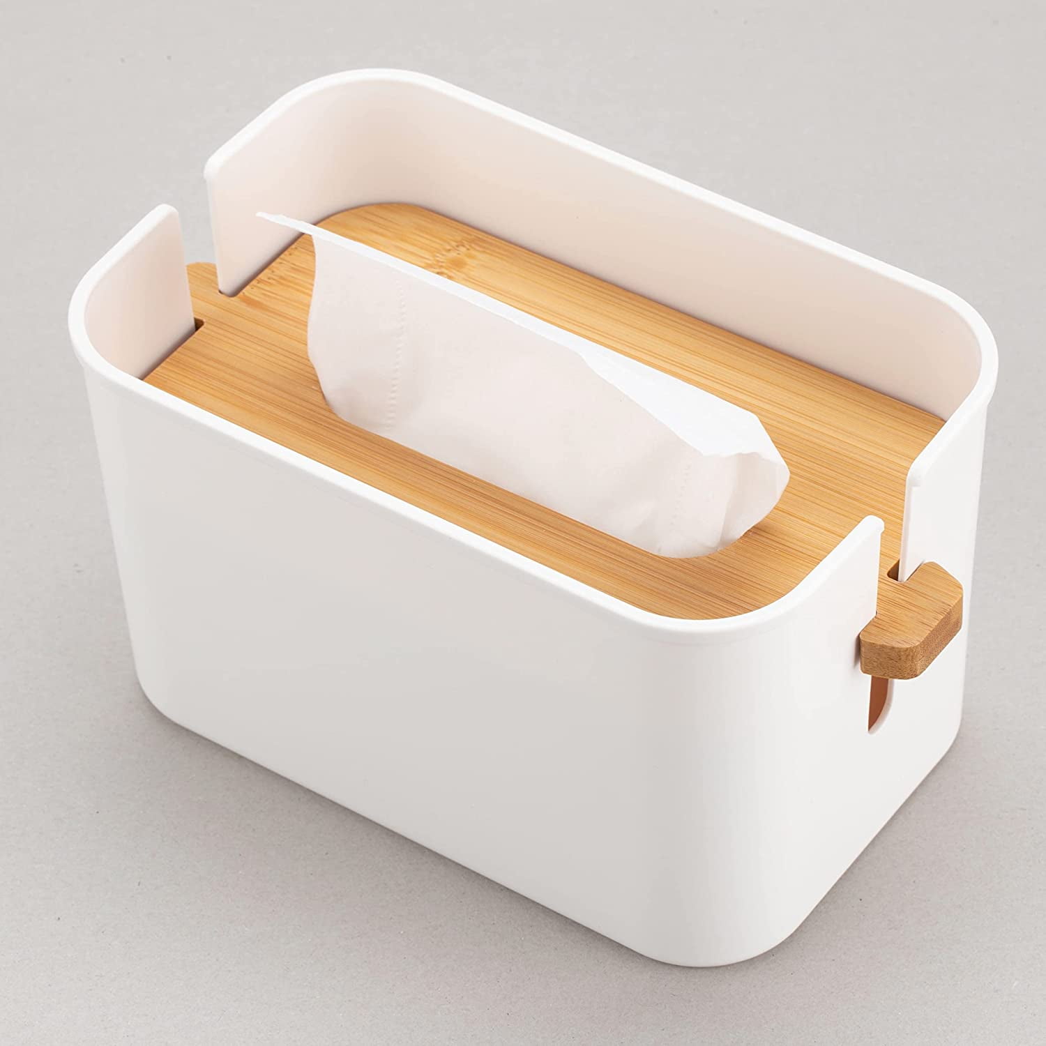 Borke Bamboo Matte White Tissue Dispenser Dryer Sheets Holder Box Cover, Facial Tissue Cover