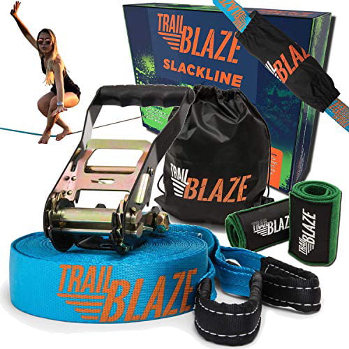 Primeful Slackline Kit 60 ft Length with Overhead Training Line Kids and Adults Wide Tree Protectors Arm Trainer Ergonomic Ratchet Carry Bag and Instruction Manual – Easy Setup for The Family 