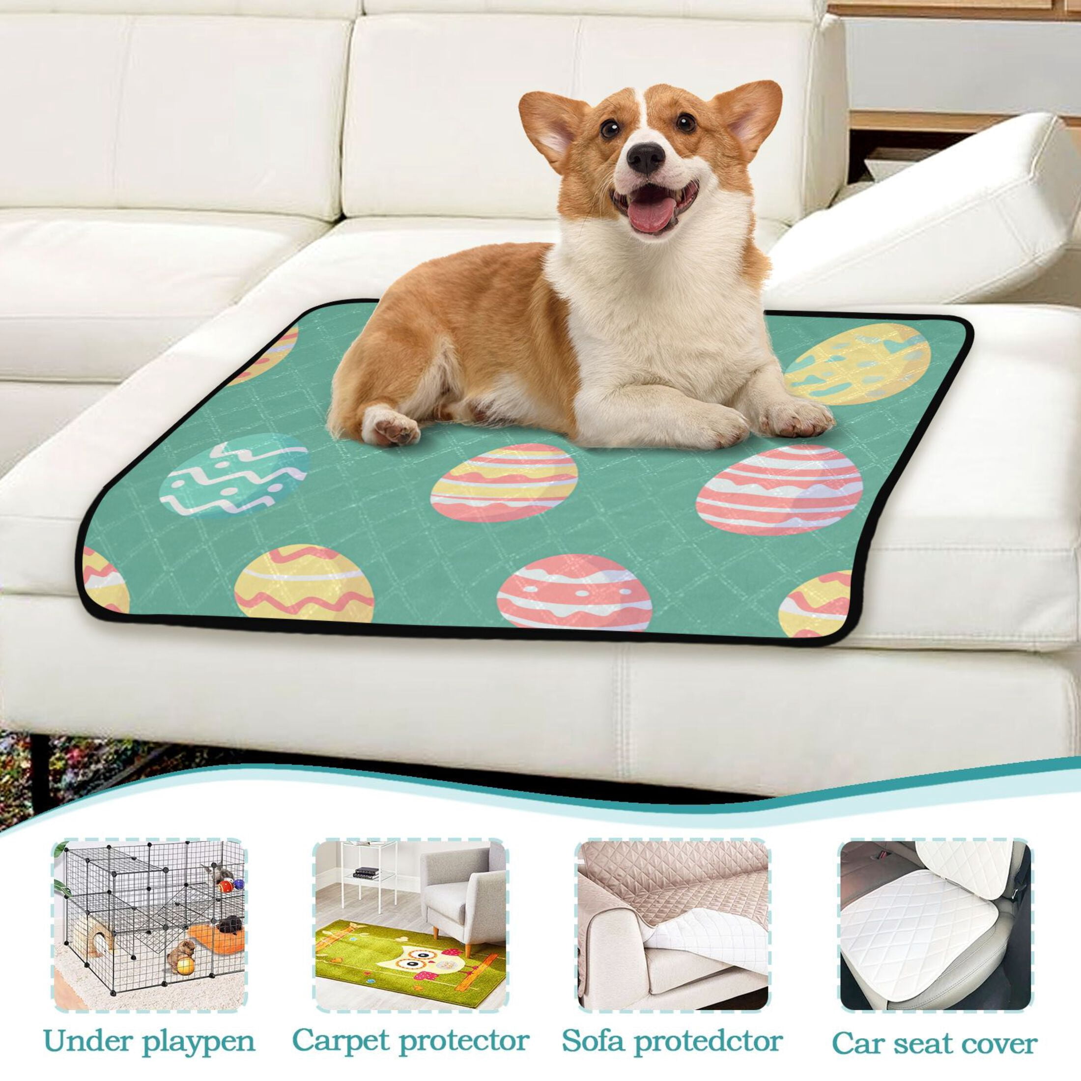 Qxltty A Pattern Of Colorful Easter Eggs Cat litter Pads Pet Set of 3 Diaper Mats Center Anti-leakage Layer Absorbent Soft and Comfortable