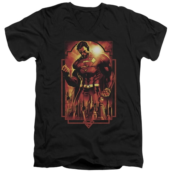 Superman - Metropolis Deco - Slim Fit V Neck Shirt - XX-Large