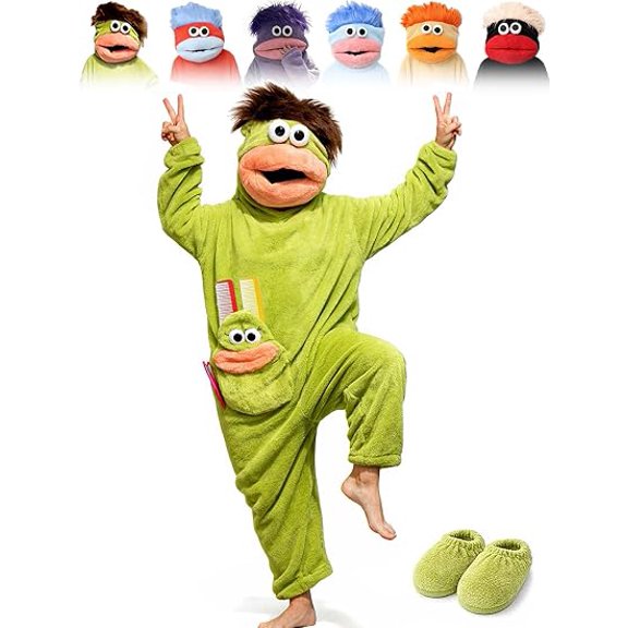 Big Mouth Monster Onesie for Adults, Funny Snuggly Fleece Pajamas with Shoes & 2 Piece Comb, Hilarious Oversized Hoodied Jumpsuit Homewear, Cozy Home Loungewear Monster Outfit for Lounging Napping