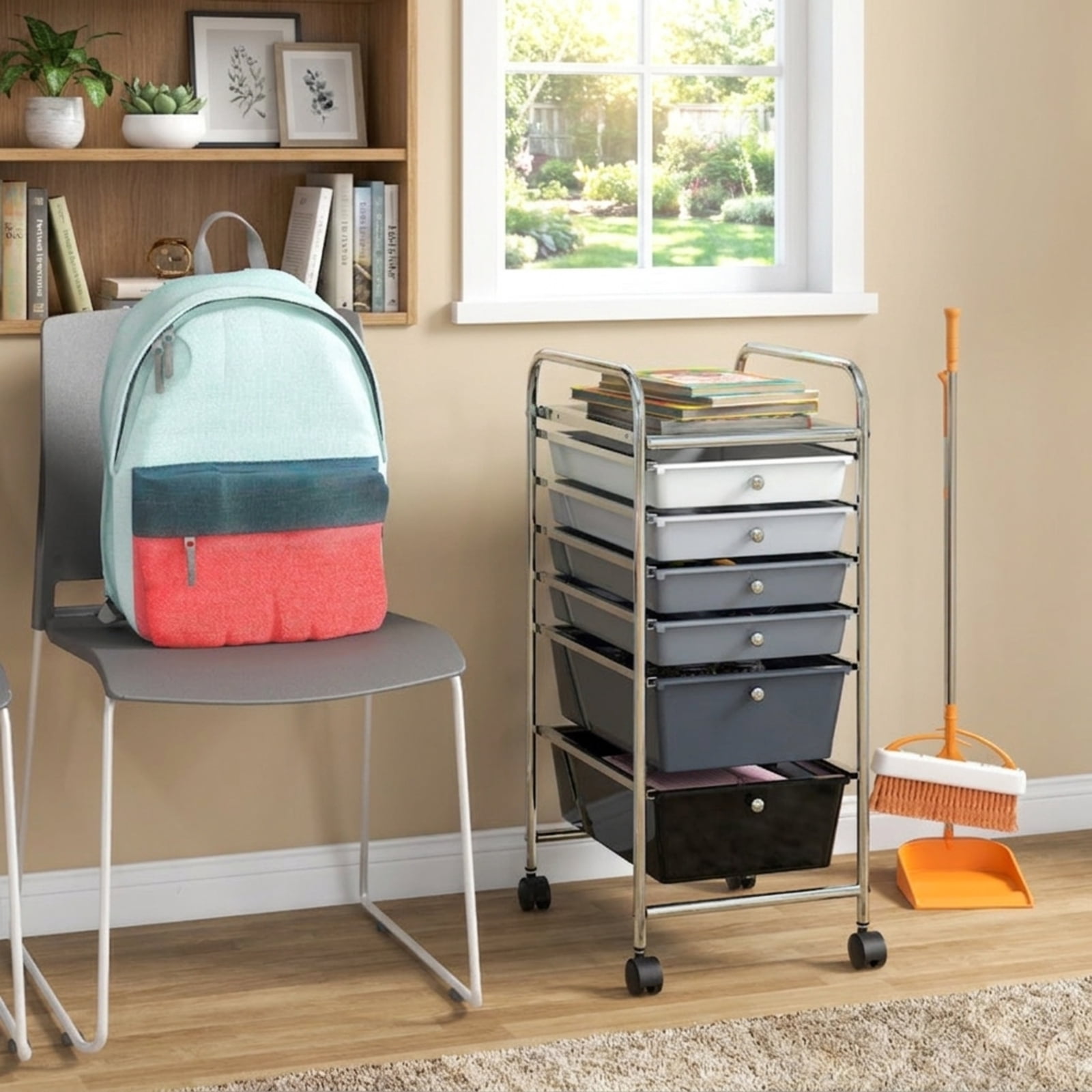 Furnibear 6 Drawers Rolling Storage Cart Organizer Multi for Home Office Craft Room Classroom, Mixed Black