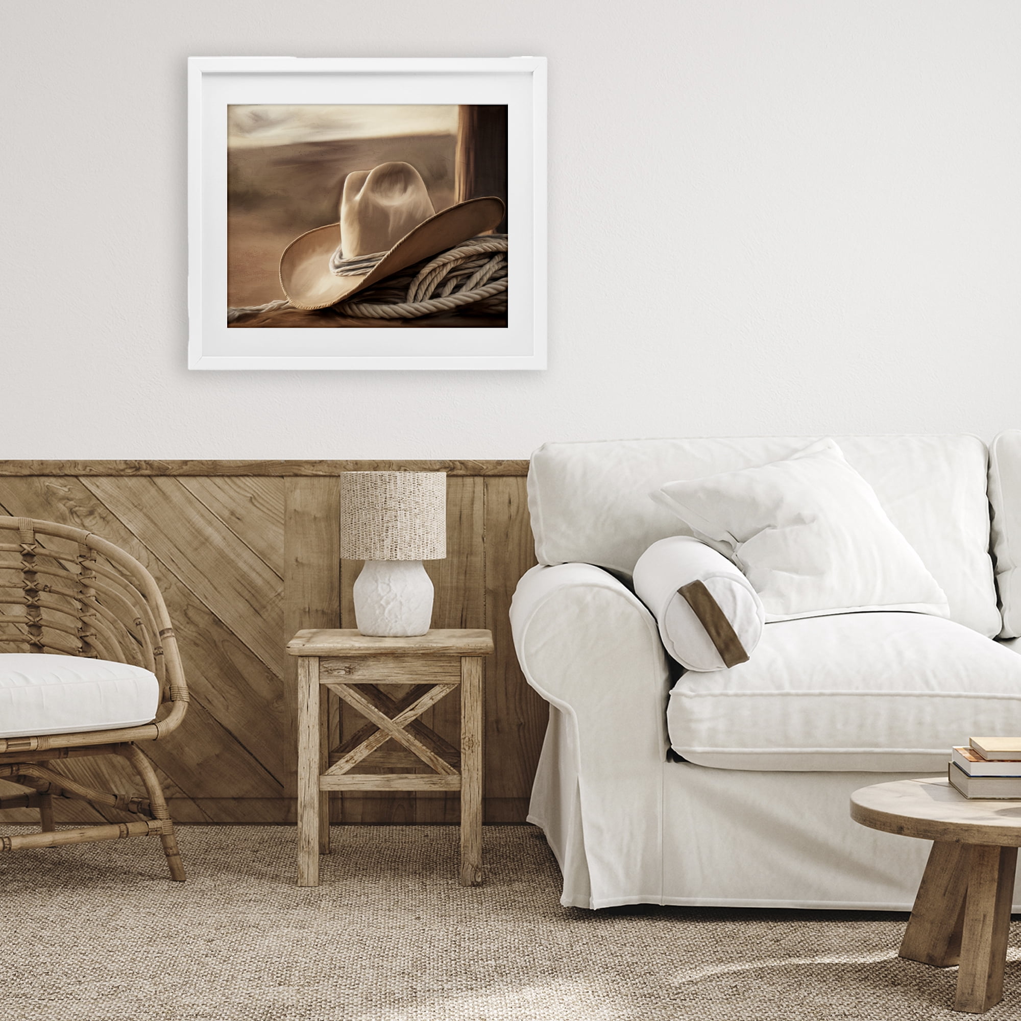 Stupell Industries White Cowboy Hat White Framed Print Under Glass, design by Kim Allen