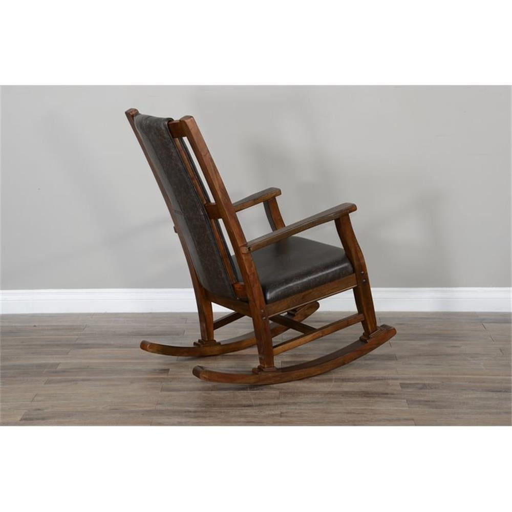 Maklaine Farmhouse Mahogany Wood Rocking Chair in Dark Brown