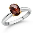 thumbnail image 2 of 925 Sterling Silver and 10K Yellow Gold Red Garnet Solitaire Engagement Ring for Women (1.53 Cttw, Oval Checkerboard 8X6MM, Gemstone January Birthstone, Available in Size 5, 6, 7, 8, 9), 2 of 4