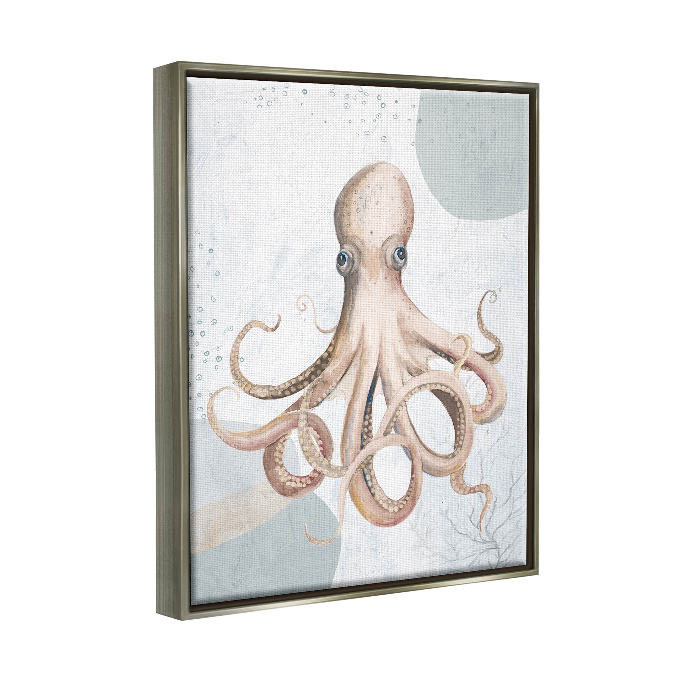 Stupell Industries Aquatic Octopus Sea Life Graphic Art Luster Gray Floating Framed Canvas Print Wall Art, Design by Patricia Pinto