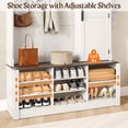 thumbnail image 4 of Arched Hall Tree with Shoe Storage & Mirror, 6-in-1 Entryway Bench with Coat Rack Hooks & Cabinet, Tall Mudroom Organizer Coat Stand for Entryway, Hallway, Living Room, Wash White, 4 of 10