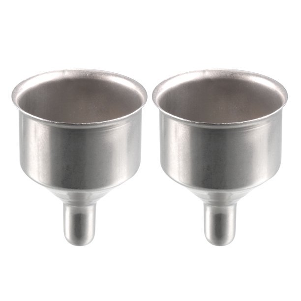 Paquete de 2 botellas de aceite de acero inoxidable, mini embudo de transferencia, tono plateado Fason HQ-163