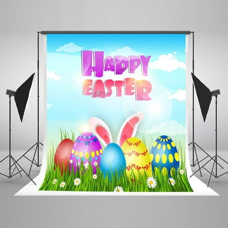 HelloDecor Polyster 5x7ft Spring Easter Photography Props Easter Eggs Grass Photo Studio Backgrounds Green Natural Scenery Backdrops for Photo Studio