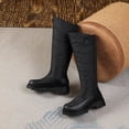 thumbnail image 4 of Womens Knee High Snow Boots Casual Pull on Round Toe Thickened Warm Trendy Stitching Long Booties Lug Sole Winter Dress Mid Calf Boots Black Size 5.5, 4 of 6
