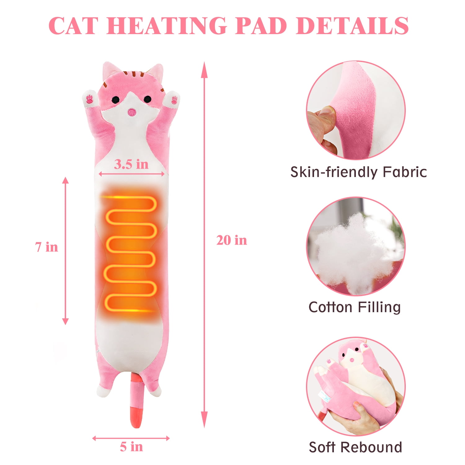 Heating Pad Cat Plush Heat Pad Stuffed Animal USB Powered,Heating Pad for Back,Neck,Abdomen, Shoulder,Knee,Arms,Legs,Birthday Gifts for Women Mother