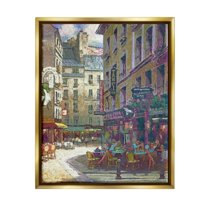Stupell Industries Paris Cafe Street Town & City Painting Gold Floater Framed Canvas Art Print Wall Art, 25 x 31