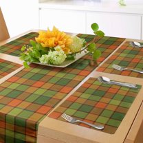 Ambesonne Orange Plaid Table Runner & Placemats, Tartan Squares Motif, Placemat 4 pcs   Runner 16"x72", Olive Green and Seal Brown