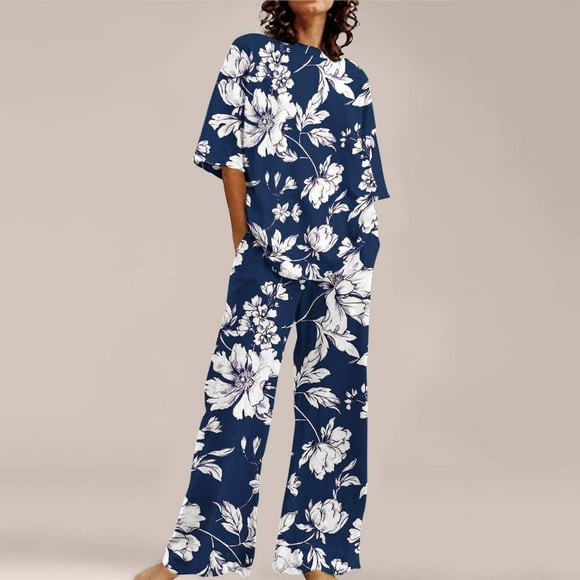 siminseming Christmas Women Pajama Sets Summer Outfits For Women 2 Cotton Linen Set Oversized T Shirts Straight Leg Pant Plus Size Tracksuit Clothing Shoes & Accessories