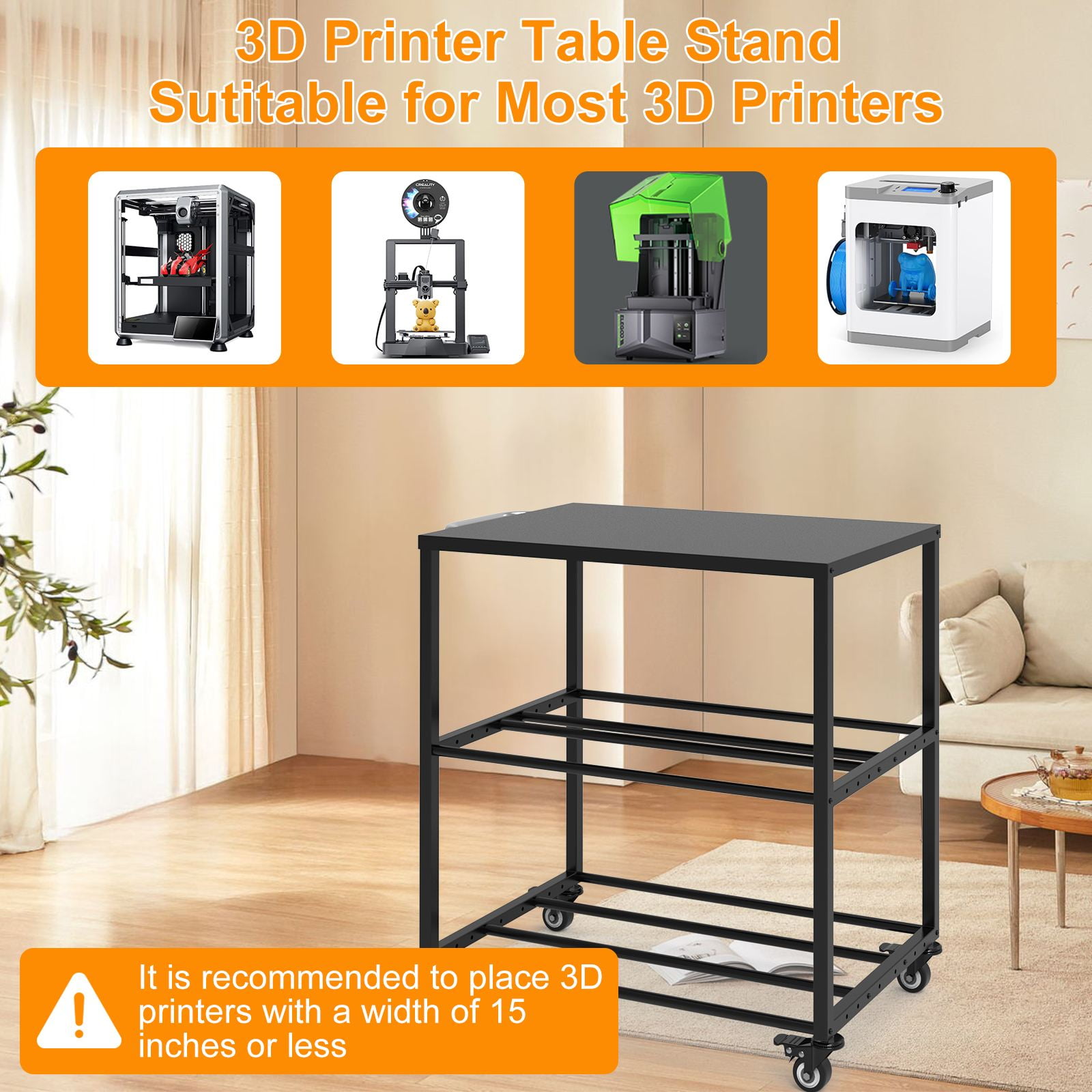 3D Printer Filament Storage Rack, Metal Holders with Wheels for Filament Spools Storage for Home,Office,Workshop(Black)