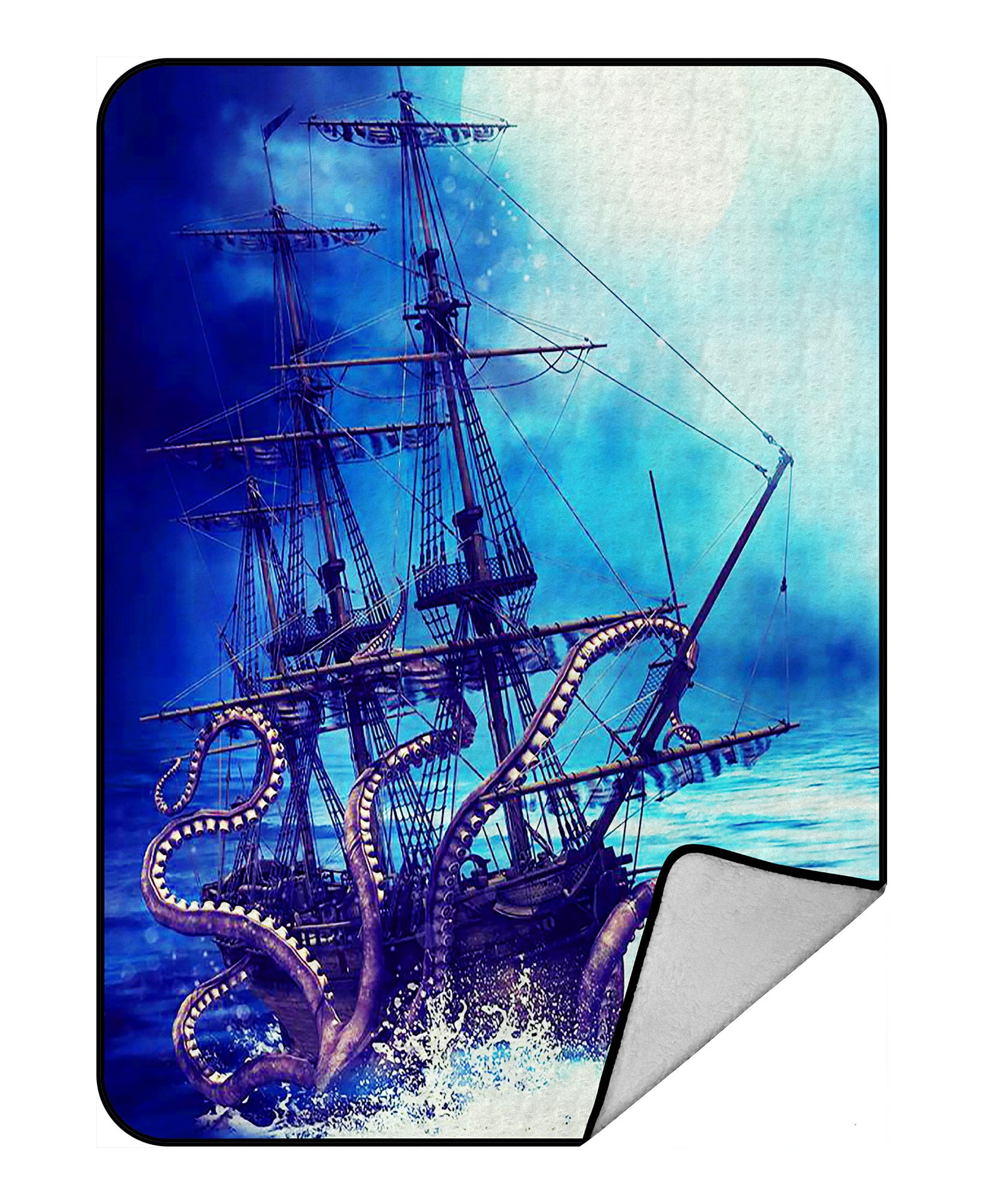 GCKG Pirate Ship Octopus Fleece Blanket Crystal Velvet Front and