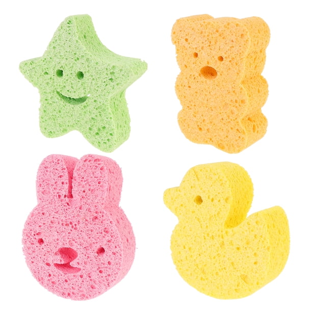 EeaseMX 4 esponjas de baño de pulpa para bebé con forma adorable, accesorios de baño para bebés y niños.