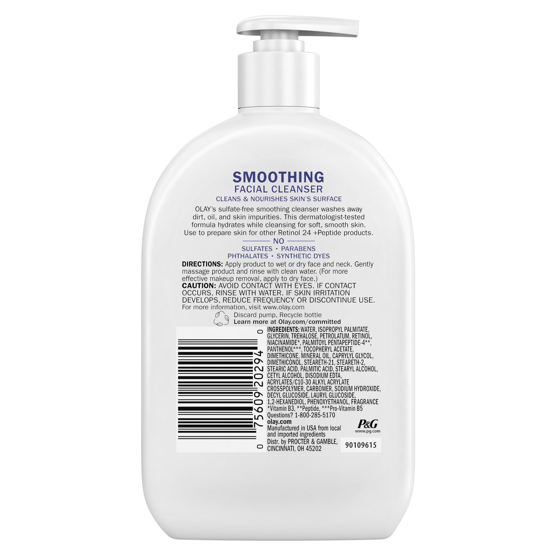 Olay Retinol 24 + Peptide Face Wash, Smoothing, Sulfate-Free, 16 oz