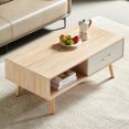 thumbnail image 2 of CoSoTower Rectangle Coffee Table with Solid Wood Legs, Sliding Drawer for Storage, Modern Table for Living Room , Natural Wood Color, 2 of 9