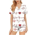 thumbnail image 2 of Womens Pajama Sets Valentines Day 2 Piece Shorts Pjs Silk Heart Graphic Short Sleeve Button Down Shirts with Pocket Soft Lapel Collar Tops and Bottoms Sleepwear Outfits, 2 of 6