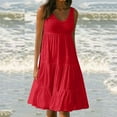 thumbnail image 4 of Rrunsv Midi Beach Dresses for Women Women's Color Block Puff Short Sleeve Dress Casual Summer Tunic Dresses Red,XL, 4 of 4