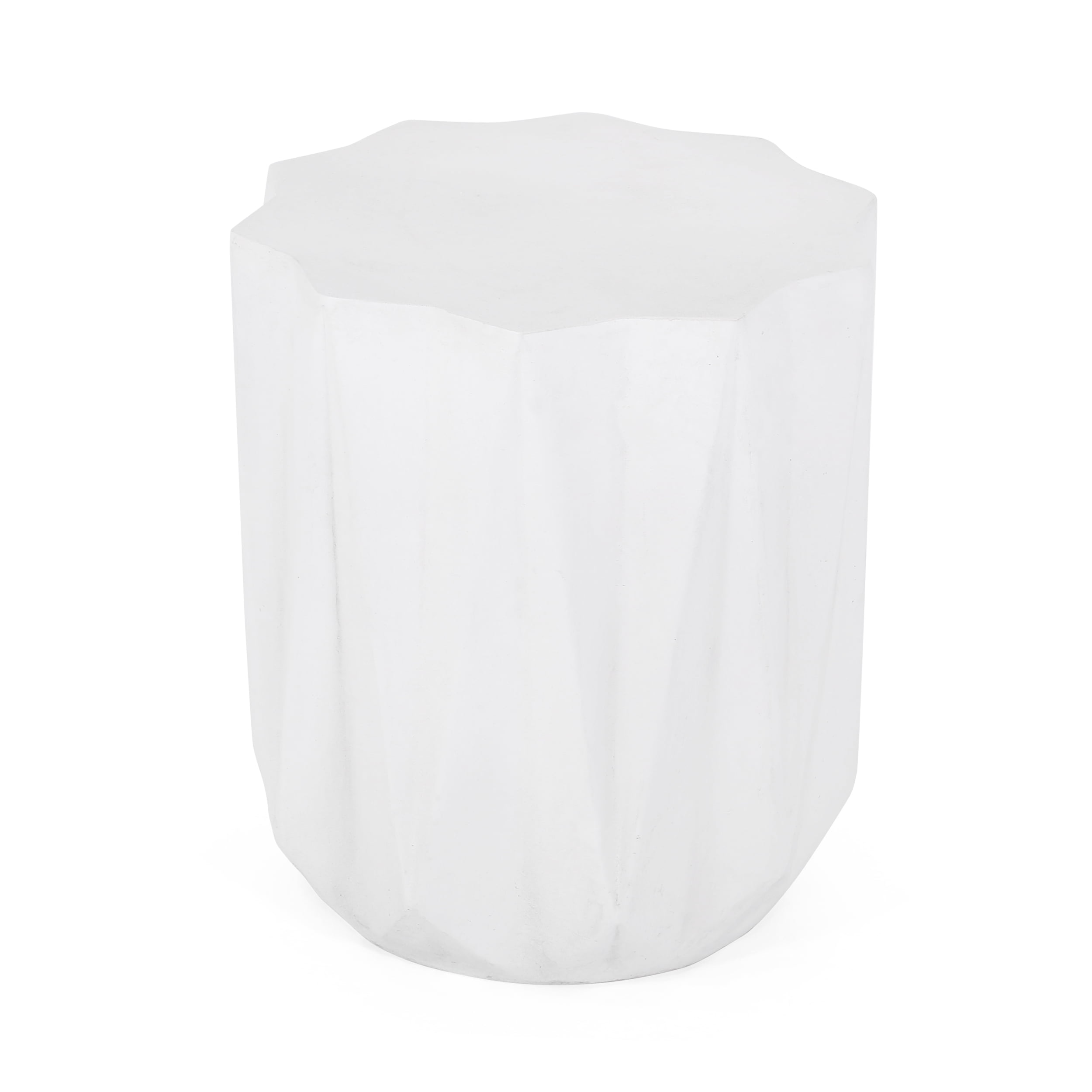 Mintazer Lightweight Concrete Side Table with Geometric Design, Modern Minimalist End Table for Indoor & Outdoor, Antique White