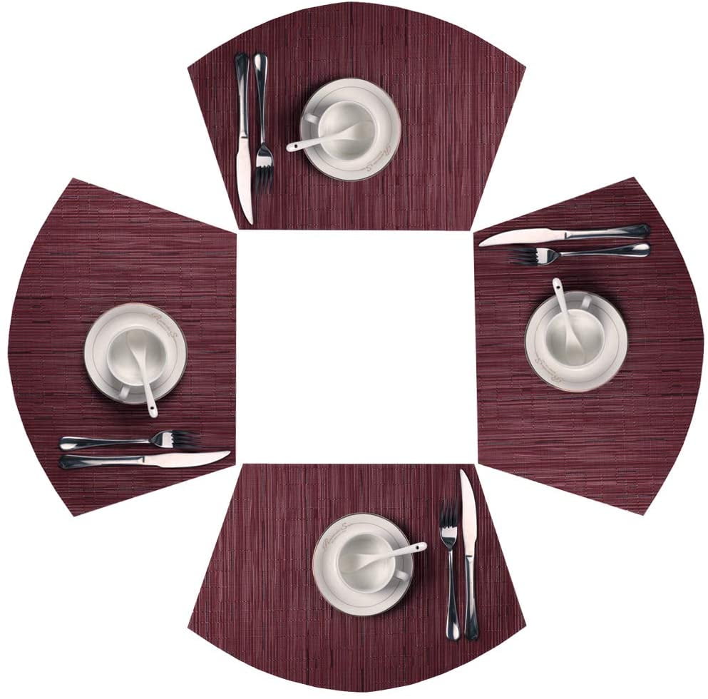 Round Table Placemats Set of 4 Wedge Placemats Burgundy Red Heat Resistant Table Mats Wipe Clean