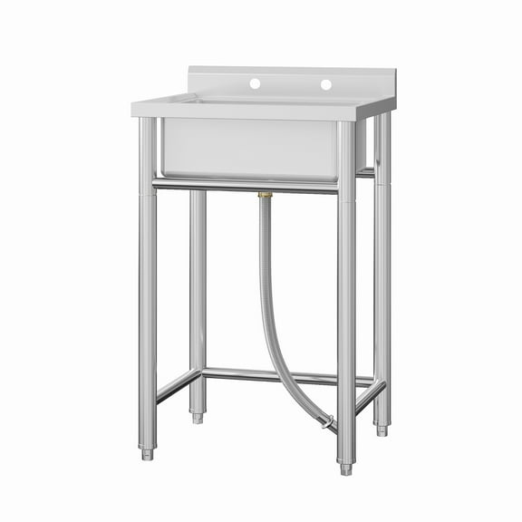 Towallmark Kitchen Sink Stainless Steel Single Bowl Freestanding Commercial Sink, Prep & Utility Washing Hand Basin for Restaurant, Laundry, Garage, Workshop Sink with Pull-Out Faucet(21x21x33Inch)