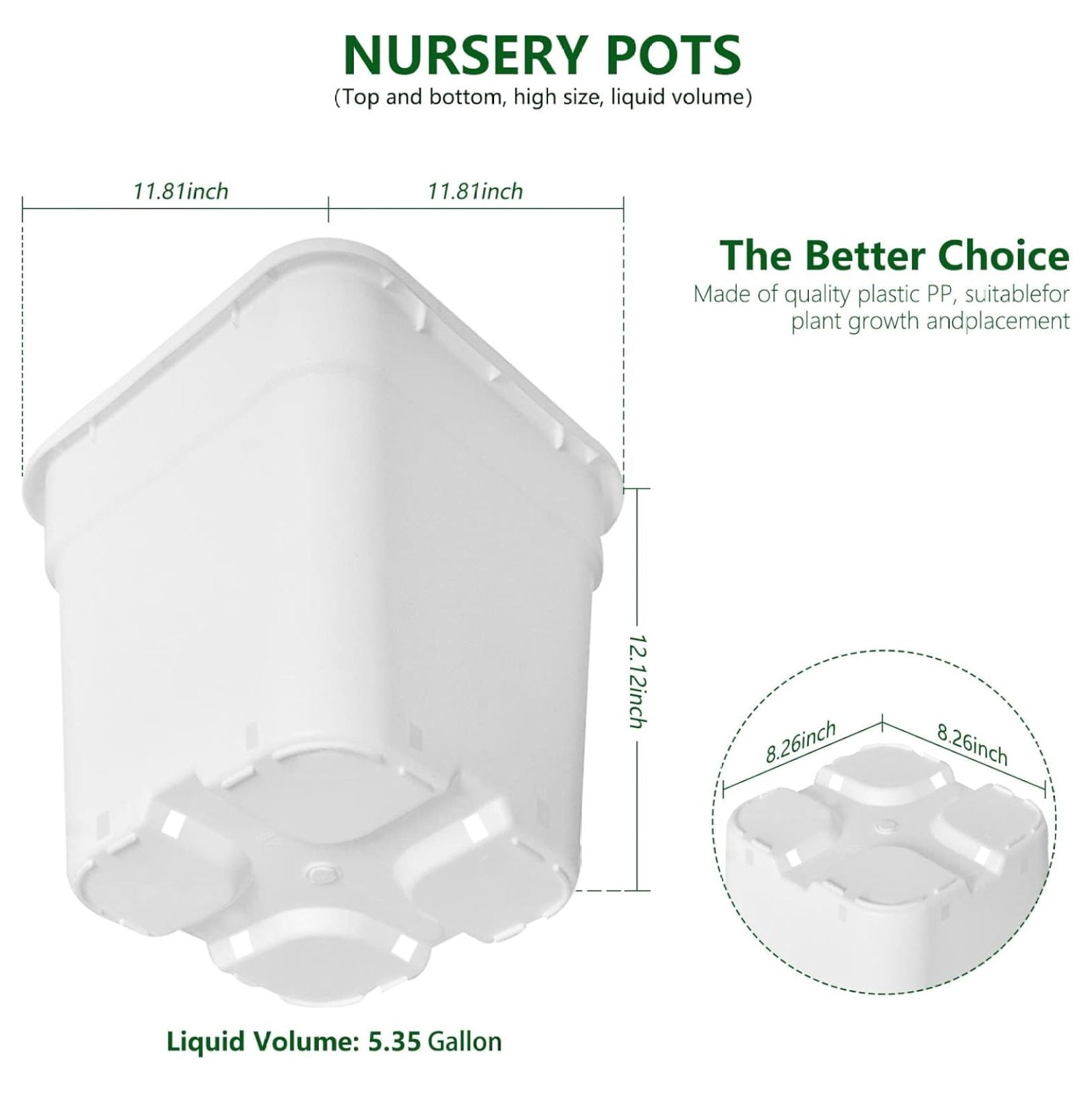 10-Pack 5 Gallon Square Planter Nursery Pots, Flower Plant Container Injection Molded Plastic Pots Gardening, , White, Does Not Apply, Square-5Gallon-10pcs