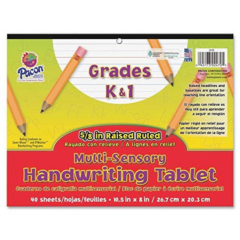 Pacon Multi-Sensory Raised Ruled Tablet, White, 5/8" x 5/16" x 5/16" Ruled 10-1/2" x 8", Ruled Long, 40 Sheets - image 2 of 2