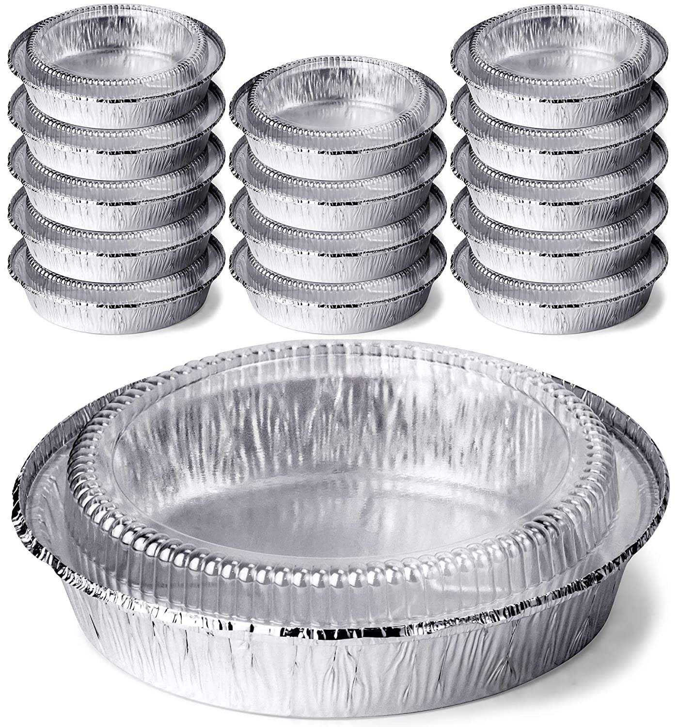 Round 7 Inch Aluminum Pans with Dome Lid, Heavy Duty Tin Foil Pans
