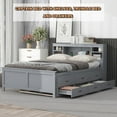 thumbnail image 4 of Bellemave Full Size Captain Bed with Storage Bookcase Headboard and USB Charging Ports Storage Platform Bed with Trundle and Drawers Wooden Bed Frame for Teens, Adult (Full, Gray), 4 of 10