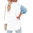thumbnail image 4 of Abrigo de mujer Camisa de bolsillo con botones en bloque de color Otoño Invierno Solapa de pana Blusa superior cálida informal, Blanco Gris Azul cielo, S sidaley AP003978-13, 4 of 7