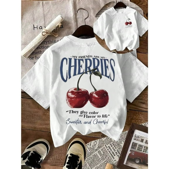 Graphic T-Shirt Vintage Cherry Print Short Sleeve Casual Top S-4XL
