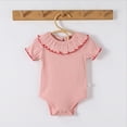 thumbnail image 2 of Wdgfv Girls' Cotton Onesie Bodysuit Baby Girls Lace Trim Bodysuits Soft Stretchy Short Sleeve Romper Casual Outfit For 0-18 Months Red 6-12 Months, 2 of 3