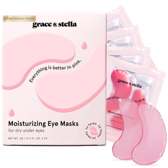 Grace & Stella Under Eye Masks, Hydrating Gel Patches for Dark Circles and Wrinkles, All Skin Types, 48 Pairs Pink