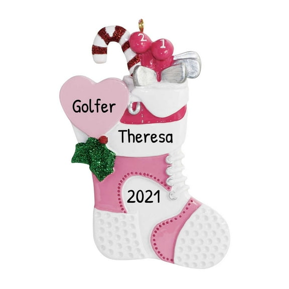 Ornaments by Elves Personalized Pink Golf Stocking Christmas Tree Ornaments 2024 for Tree .25lbs