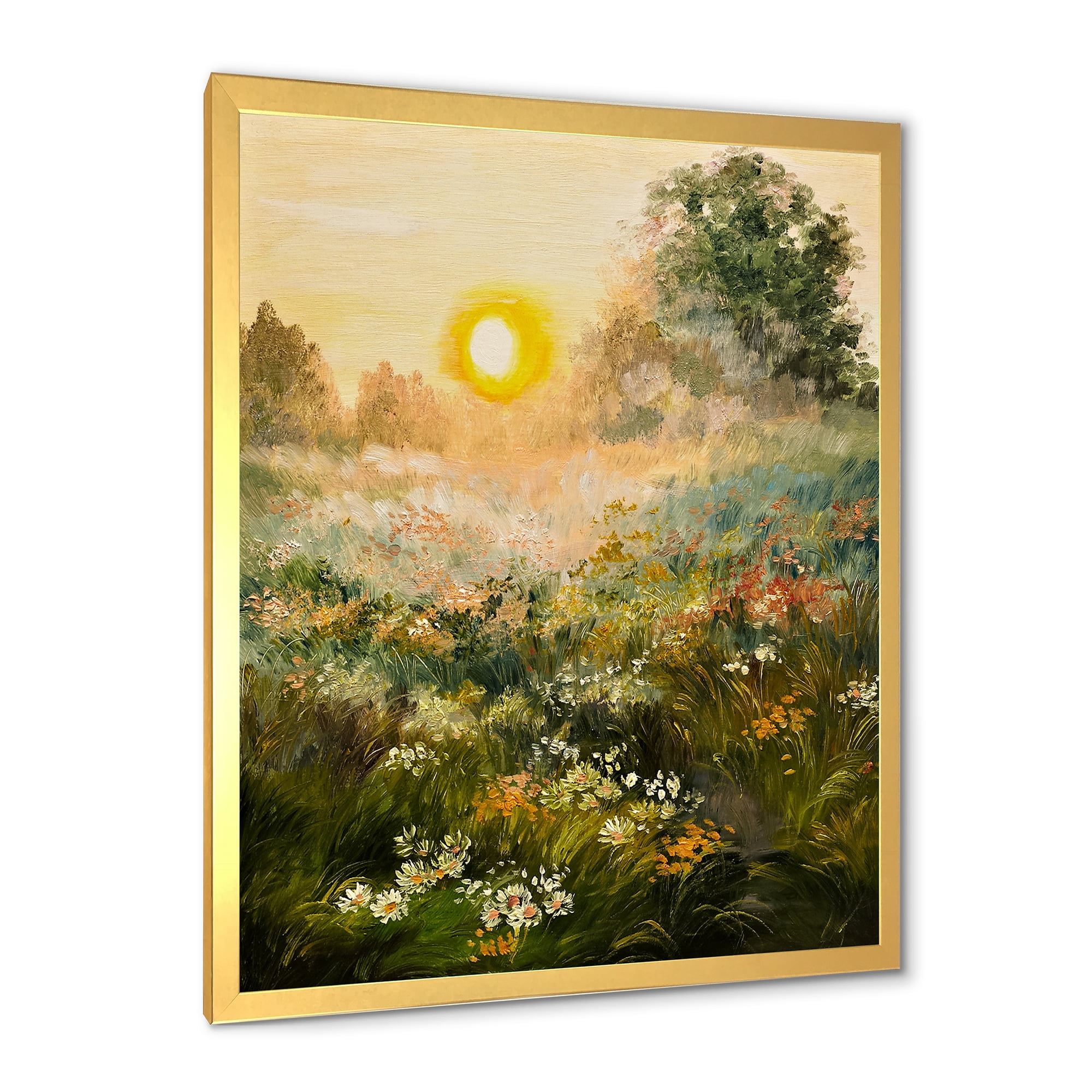 Designart 'The Blossoming Field With Sunrise' Farmhouse Framed Art Print