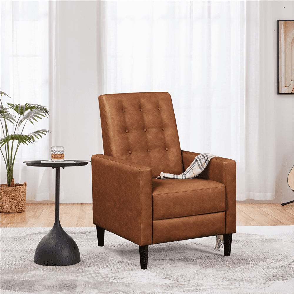 Yaheetech Mid-Century Upholstered Faux Leather Recliner, Brown