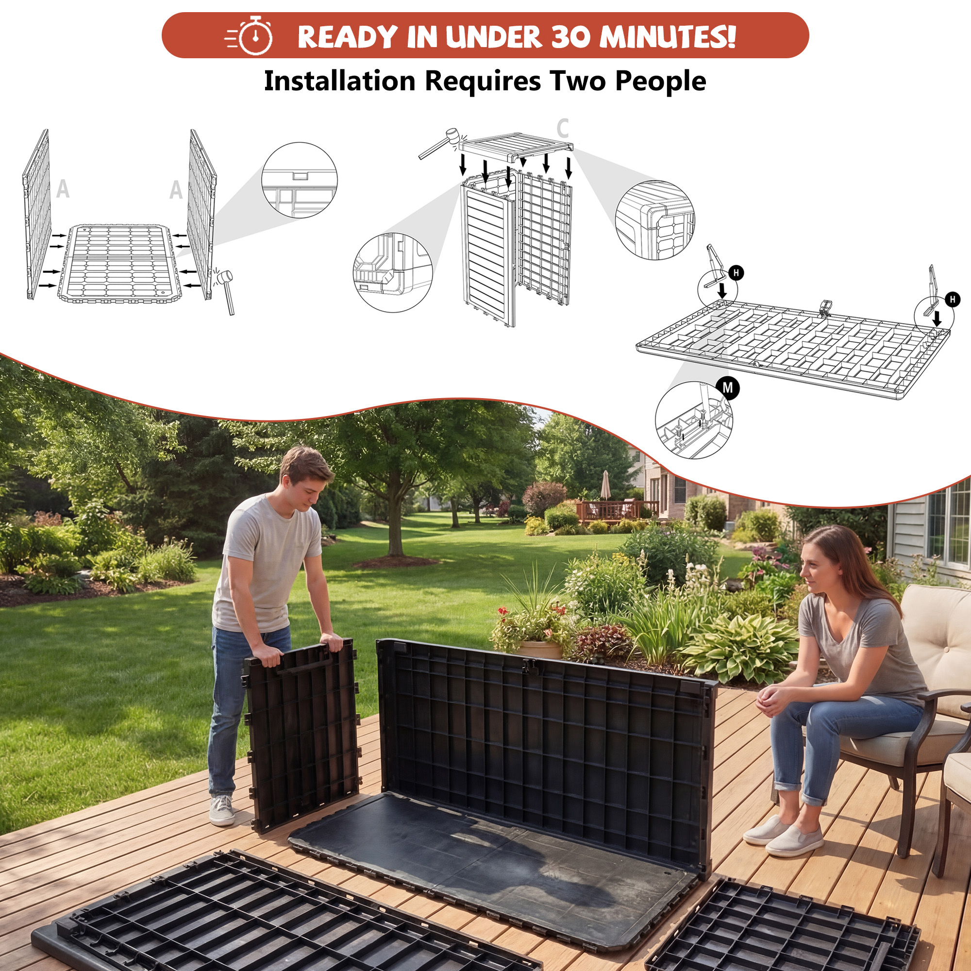 Mersco 260 Gallon Large Deck Box,Lockable Resin Outdoor Indoor Storage Box with Hundles,Wa - detail 4