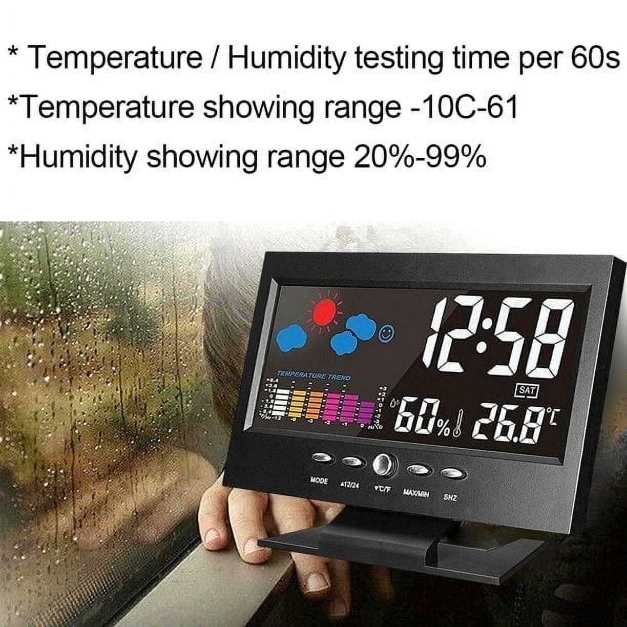 3 Packs Digital LED Alarm Clock with Temperature Humidity Weather Display Indoor Outdoor Table Clock USB Powered Color Screen for Home Office Desk Bedroom Nightstand