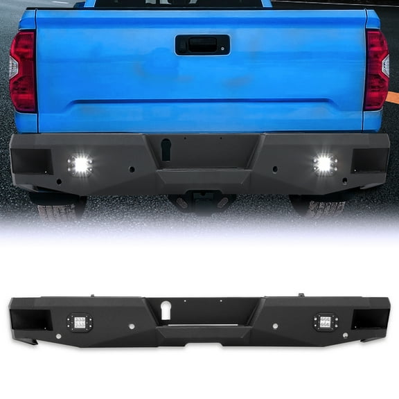 Kojem Off-road Rear Bumper for 2012-2021 Toyota Tundra 2WD/4WD with 2 LED Lights Powder Coated Steel