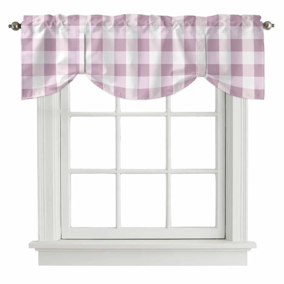 Tie Up Valance for Windows Pink White Buffalo Plaid Curtains Valances Rod Pocket Valance Window Treatments Classic Checked Balloon Curtains for Kitchen Living Room Bedroom Bathroom Decor 42x12 Inch
