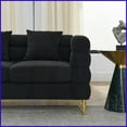 thumbnail image 6 of 2-Piece 3-Seater Black Teddy Fabric Sofa Set – Streamline Modern Living Room Furniture with Gold Metal Legs, 6 of 14