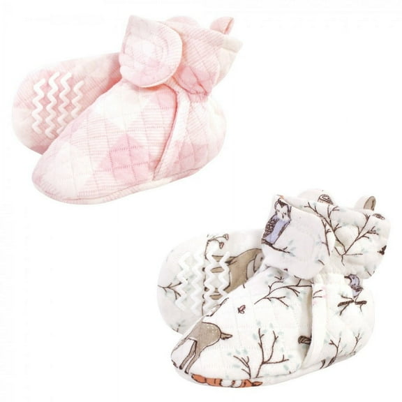 Hudson Baby Infant and Toddler Girl Quilted Booties 2pk, Enchanted Forest, 0-6 Months