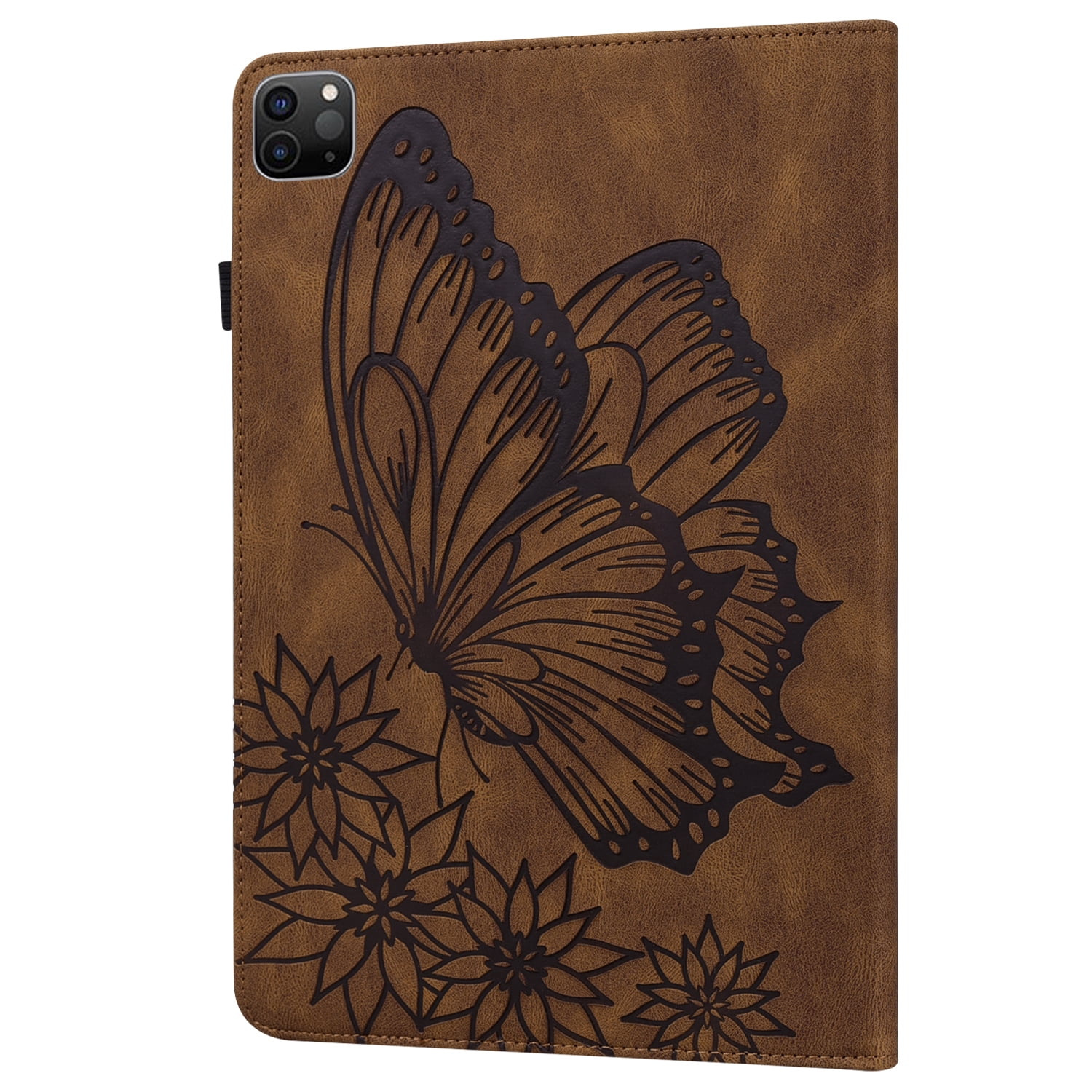 Allytechgroup iPad Air 13 Inch 2025 2024 Case, Stylish Big Butterfly Design PU Leather Smart Cover Auto Sleep Wake Pencil Holder Flip Stand Shockproof Bumper Case for Apple iPad Air 13" M3 M2,Brown